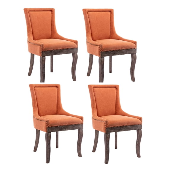 Rhomtree Fabric Nailhead Trim Accent Wood Dining Side Chairs, Orange (Set of 4)