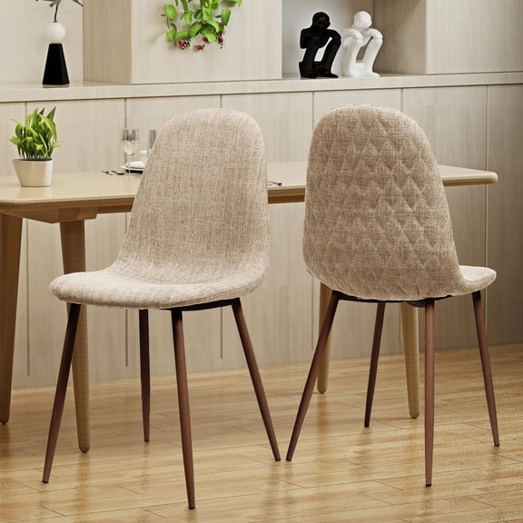 Fabric Dining Chairs with Dark Walnut Iron Legs, 21.5in Deep / Fit Well in Small Dining Spaces