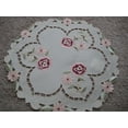 thumbnail image 1 of Fabric Doily round Rose flower embroidered lace cutwork 15" diameter, 1 of 2
