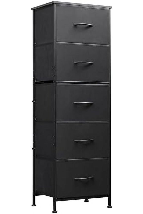 Fabric Dresser, 5-Drawer Tall Dresser for Bedroom, Storage Organizer with Fabric Bins, Wood Top, Sturdy Steel Frame, Chest of Drawers for Closet, Hallway, Charcoal Black