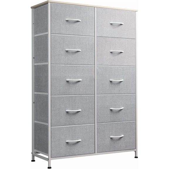 Fabric Dresser for Bedroom with 10 Drawers, Tall Chest of Drawers, White Dressers Bedroom Furniture, Storage Organizer Unit with Bins for Closet, Hallway, Living Room, Entryway