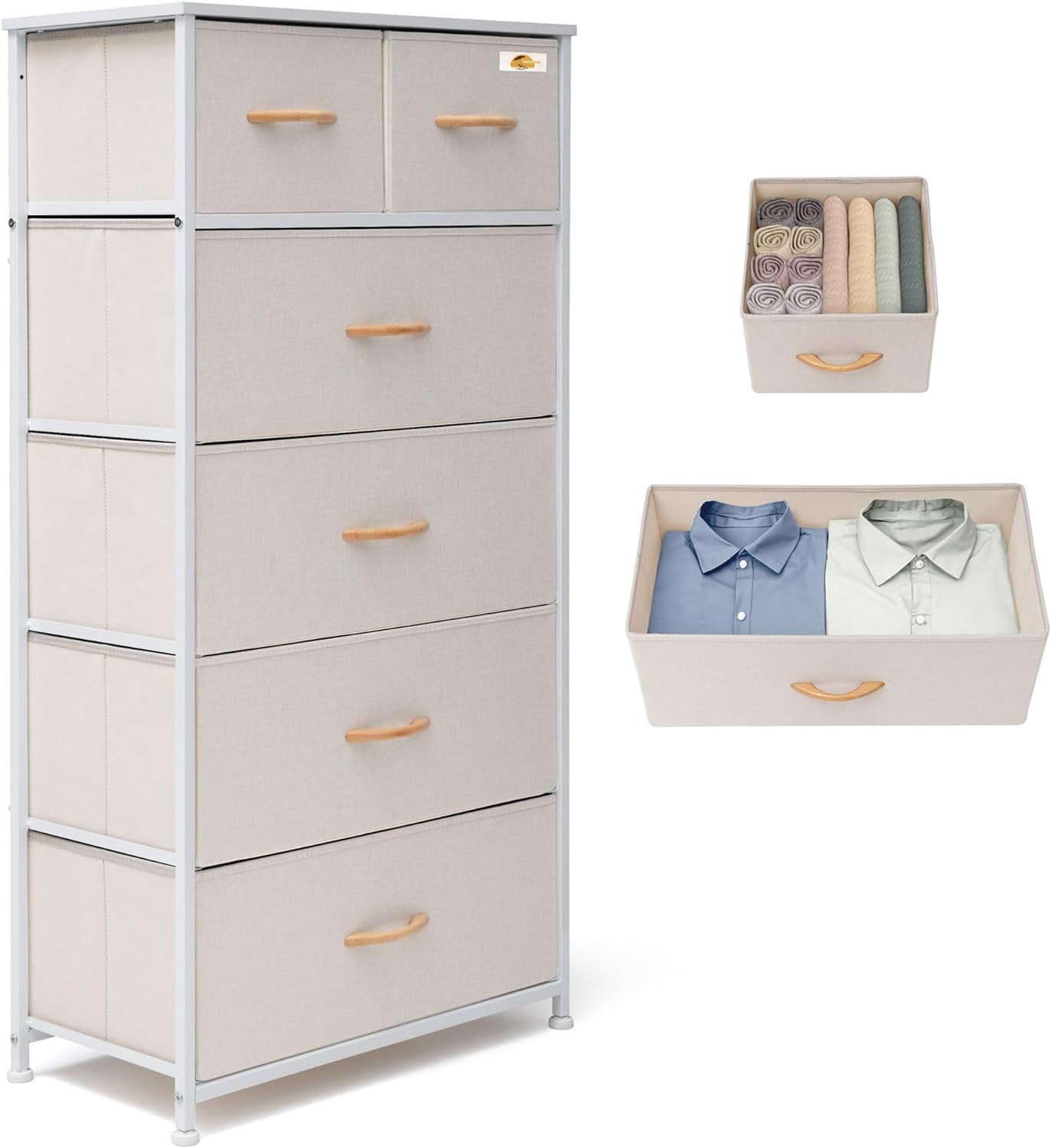 Fabric Dresser for Bedroom, Tall Skinny Dresser with 6 Drawers, Storage