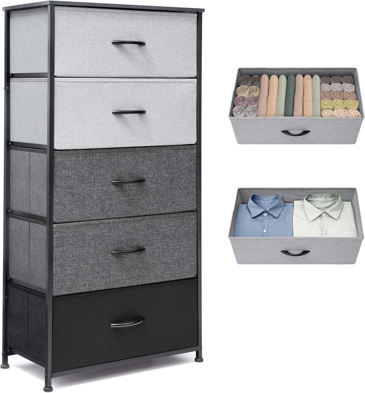 Fabric Dresser for Bedroom, Tall Skinny dresser with 5 Wide Drawers ...
