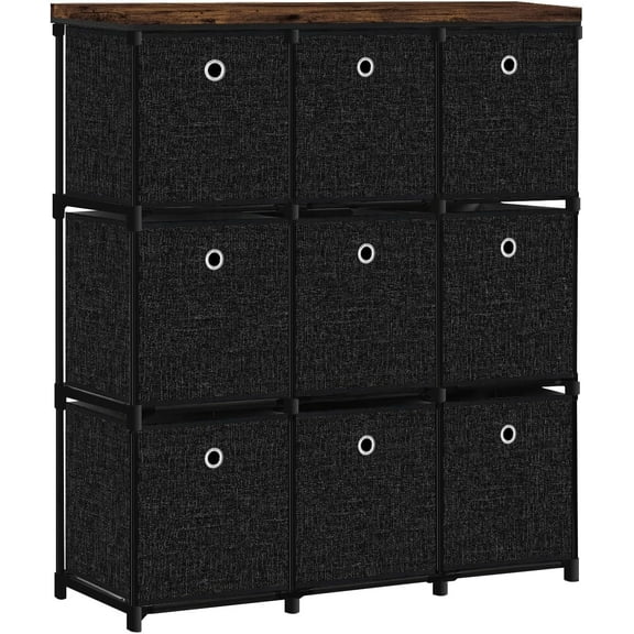 Fabric Dresser with 9 Drawers, Tall Cube Organizer for Closet, Storage Drawer Unit Chest of Drawers for Bedroom, Living Room, Hallway, Dorm, Black