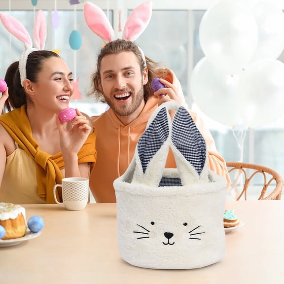 Fabric Easter Egg Carrying Basket, Foldable Kids Gift Bag, Large Capacity Easter Basket, Tabletop Outdoor Holiday Storage, Soft Reusable Basket, Egg Hunt Party Decor