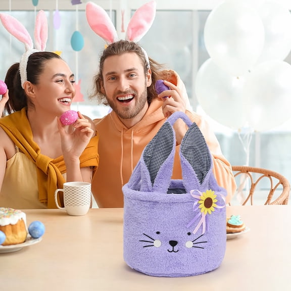 Fabric Easter Egg Carrying Basket, Foldable Kids Gift Bag, Large Capacity Easter Basket, Tabletop Outdoor Holiday Storage, Soft Reusable Basket, Egg Hunt Party Decor