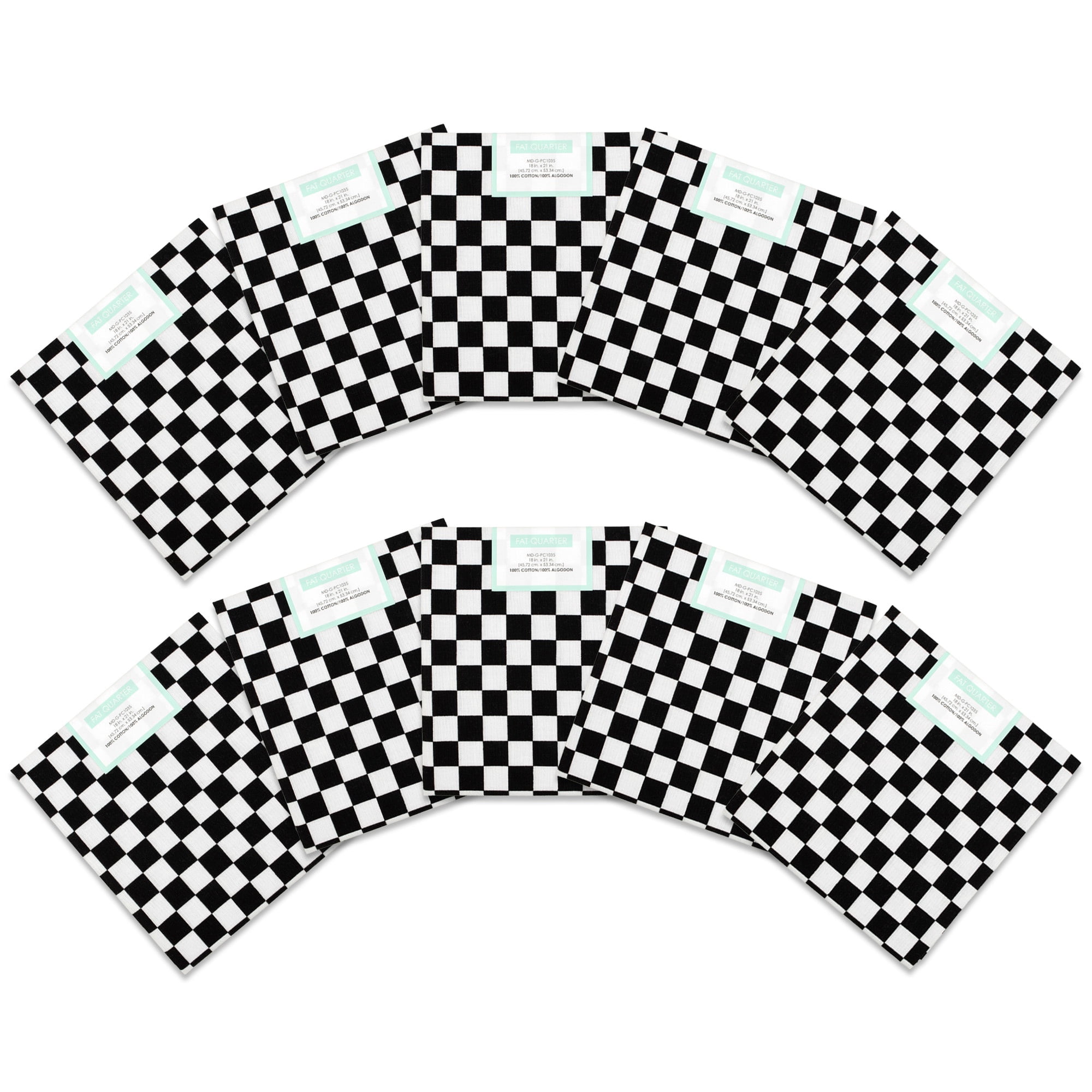 Fabric Editions 18" x 21" 100% Cotton Check Precut Sewing & Craft Fabric, Black 10 Pieces
