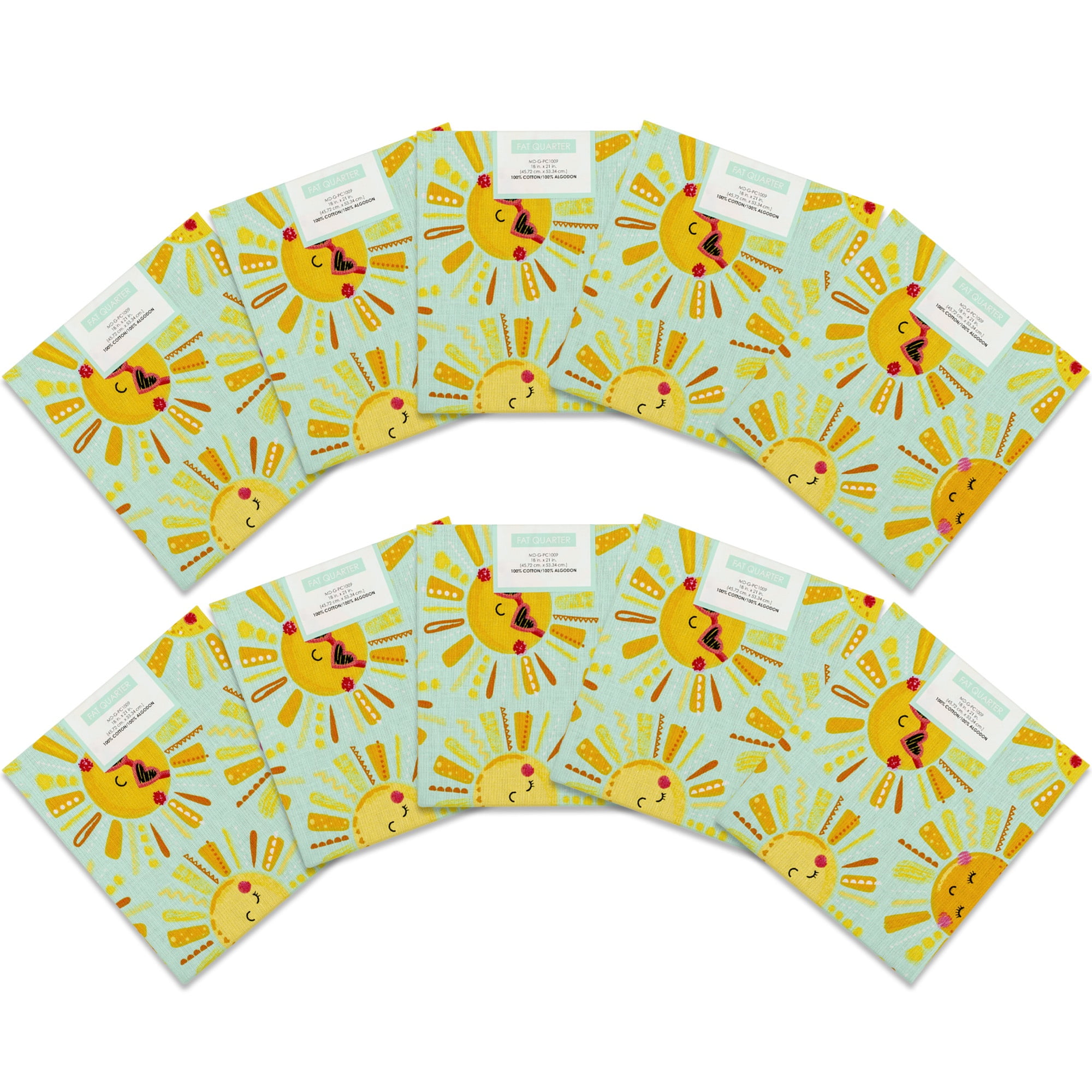 Fabric Editions 18" x 21" 100% Cotton Sunshine Precut Sewing & Craft Fabric, Multicolor 10 Pieces