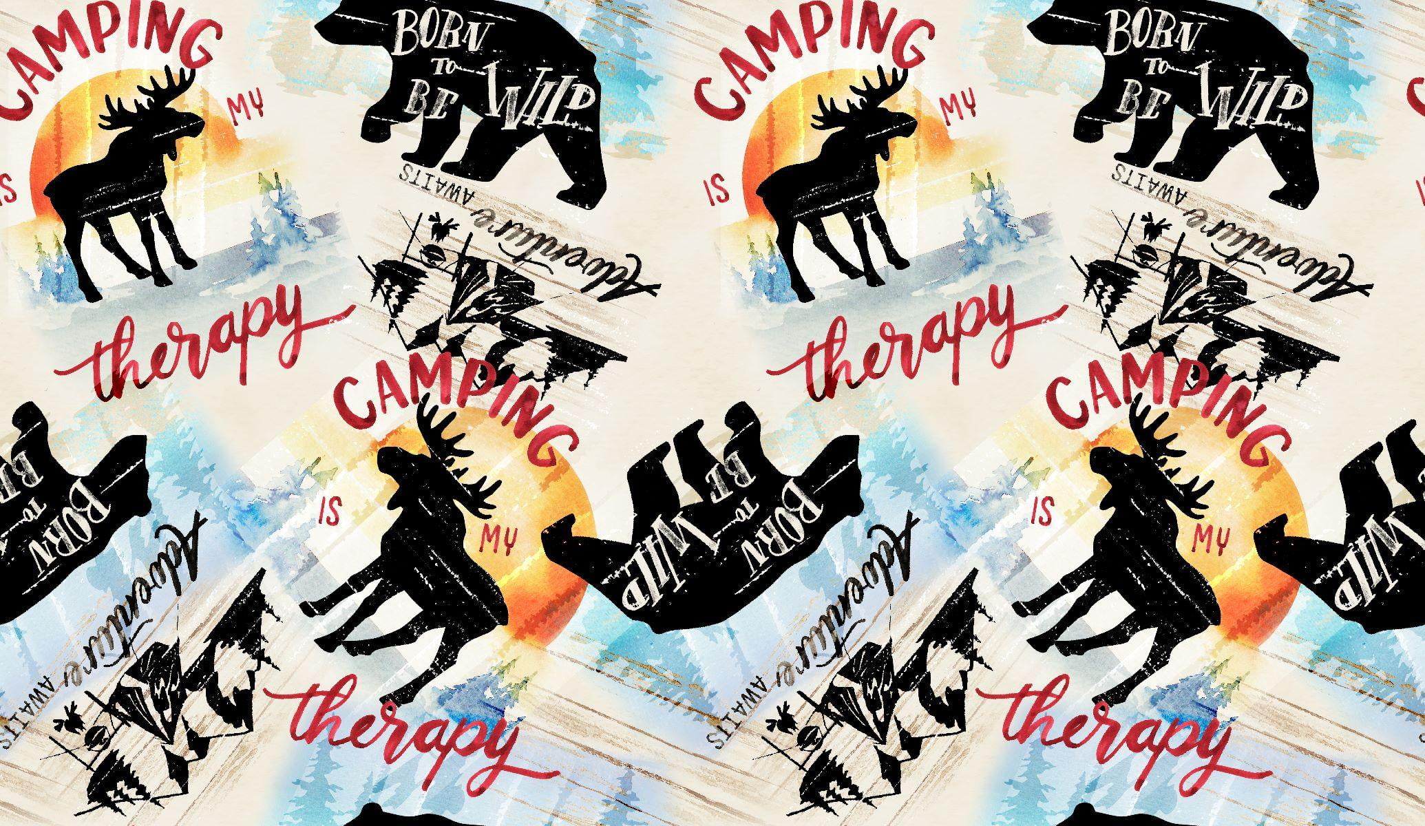 Fabric Editions 36" x 42" Cotton Camping 1 Yard Precut Sewing & Craft Fabric, Multi 3 Pieces