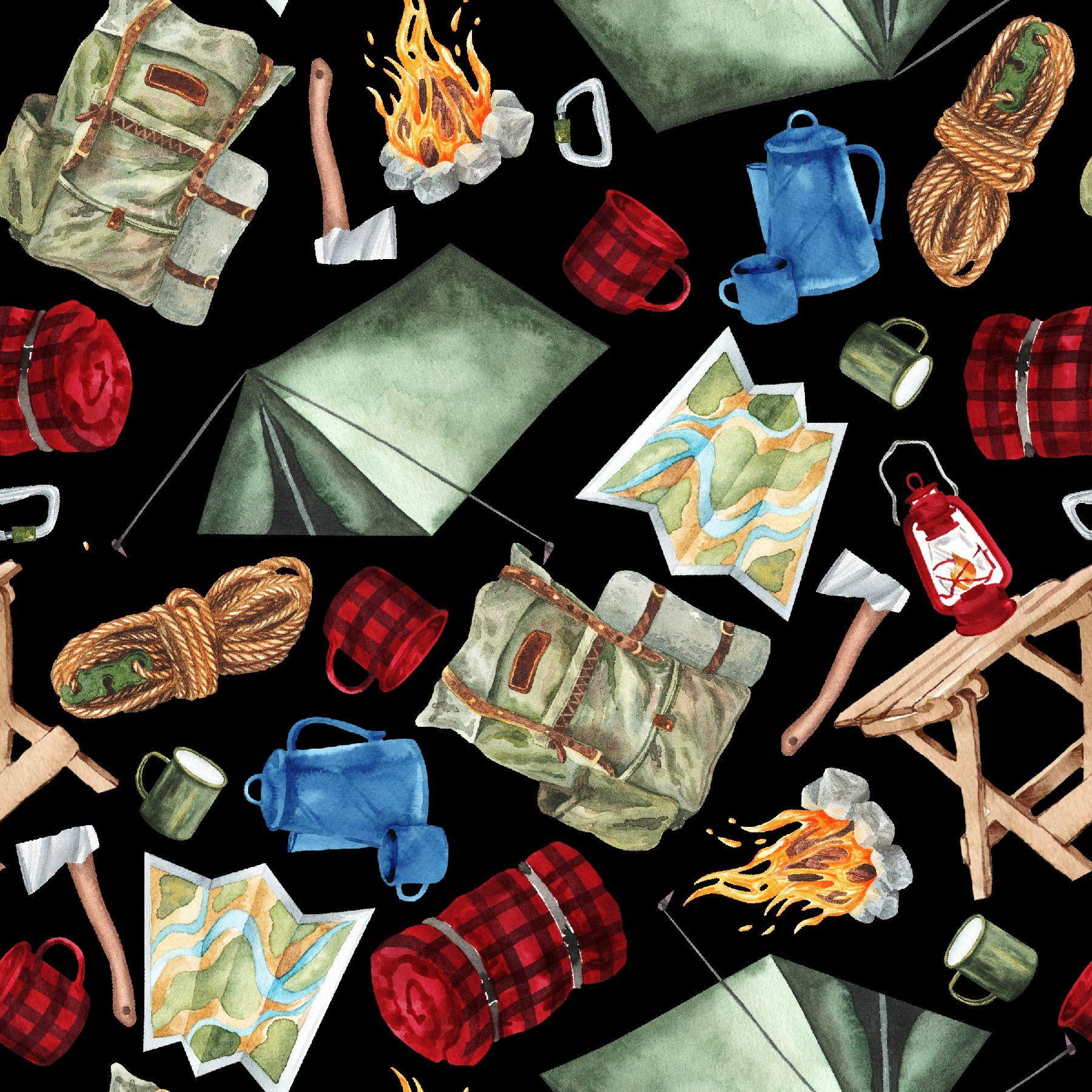 Fabric Editions 36" x 42" Cotton Camping Gear 1 Yard Precut Sewing & Craft Fabric, Multi 3 Pieces
