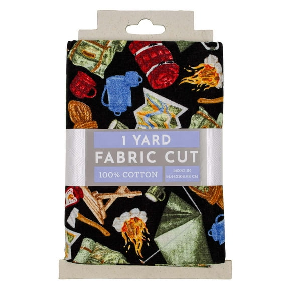 Fabric Editions 36" x 42" Cotton Camping Gear 1 Yard Precut Sewing & Craft Fabric, Multicolor 1 Piece