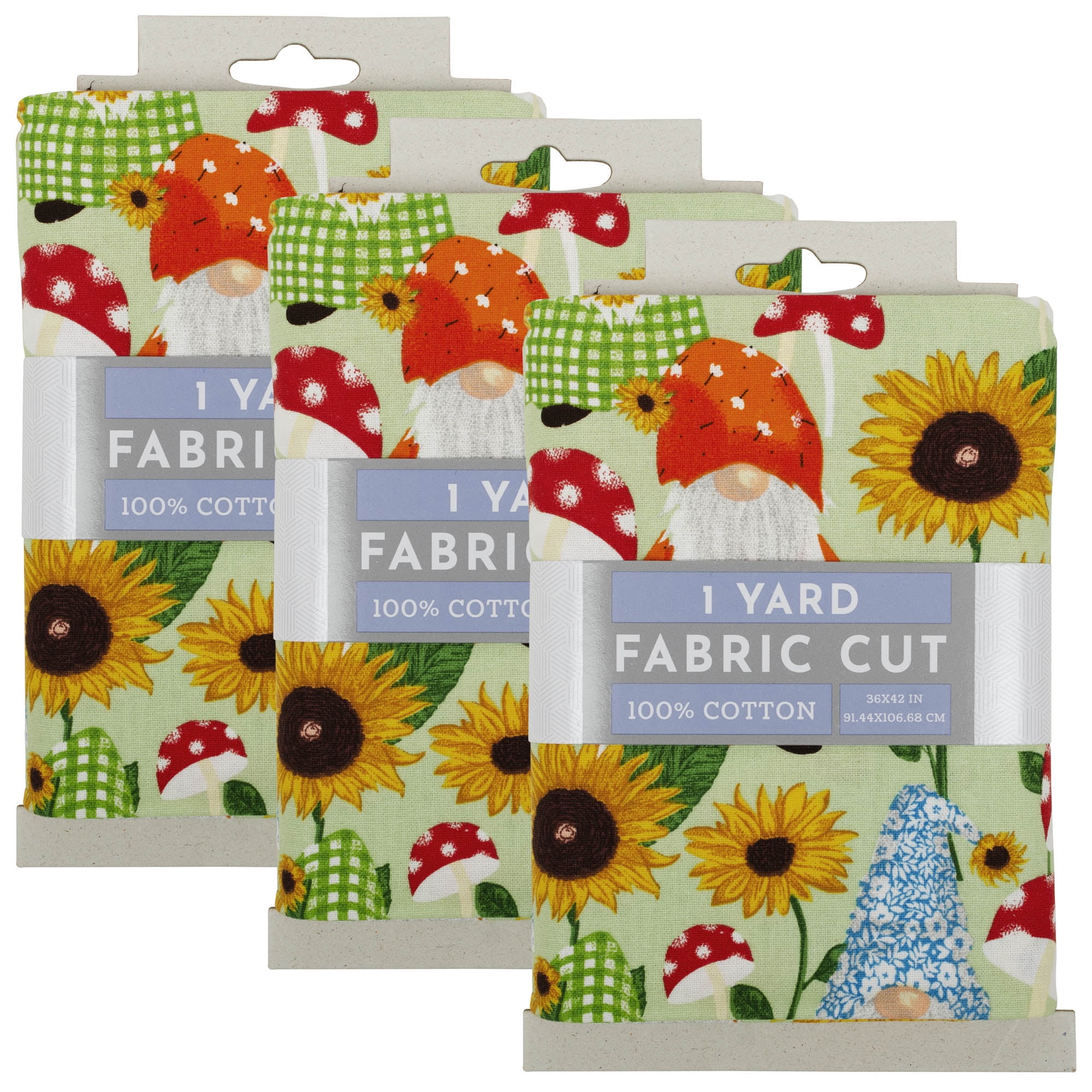 Fabric Editions 36" x 42" Cotton Gnome 1 Yard Precut Sewing & Craft Fabric, Green 3 Pieces