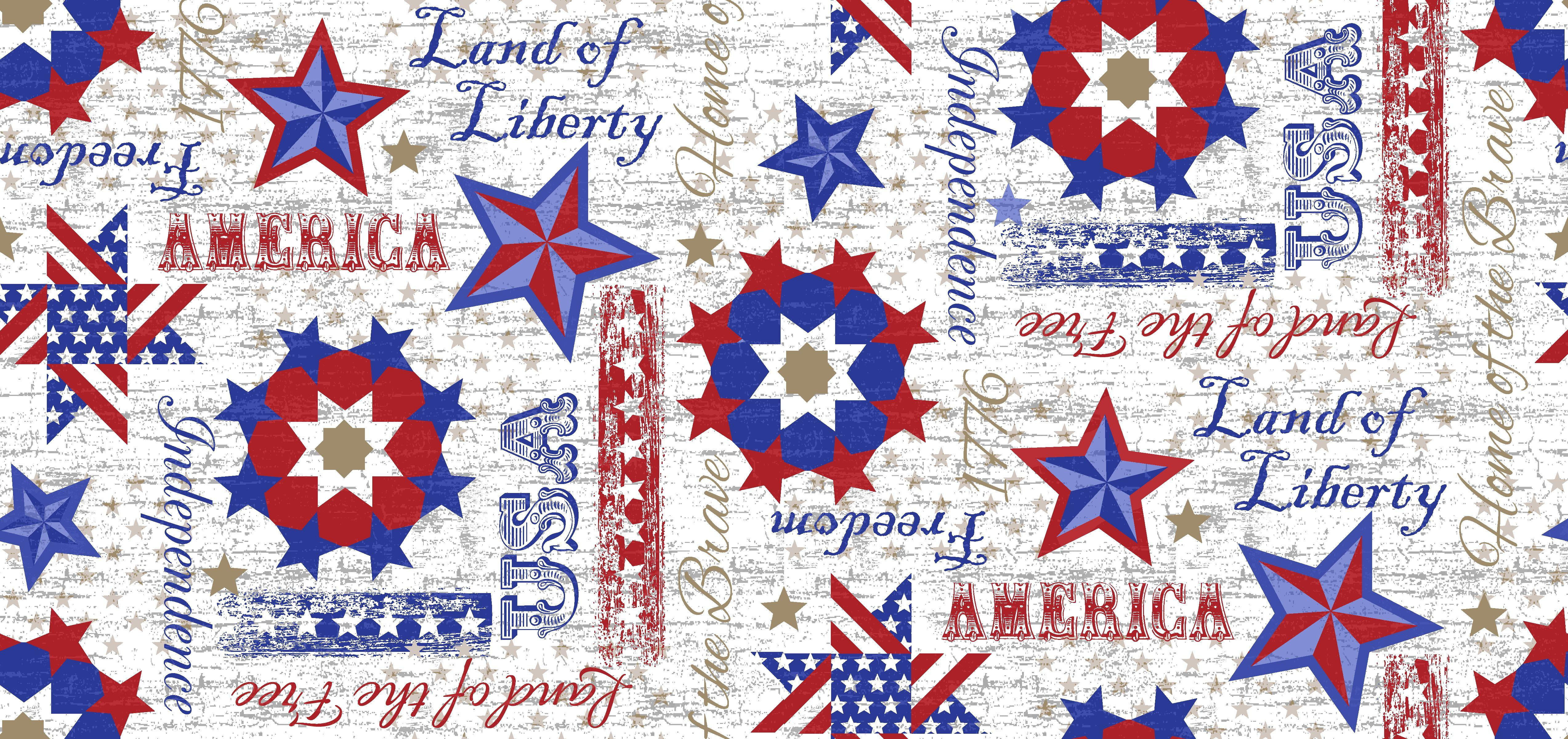 Fabric Editions 36" x 42" Cotton Patriotic Liberty 1 Yard Precut Sewing & Craft Fabric, White 3 Pieces