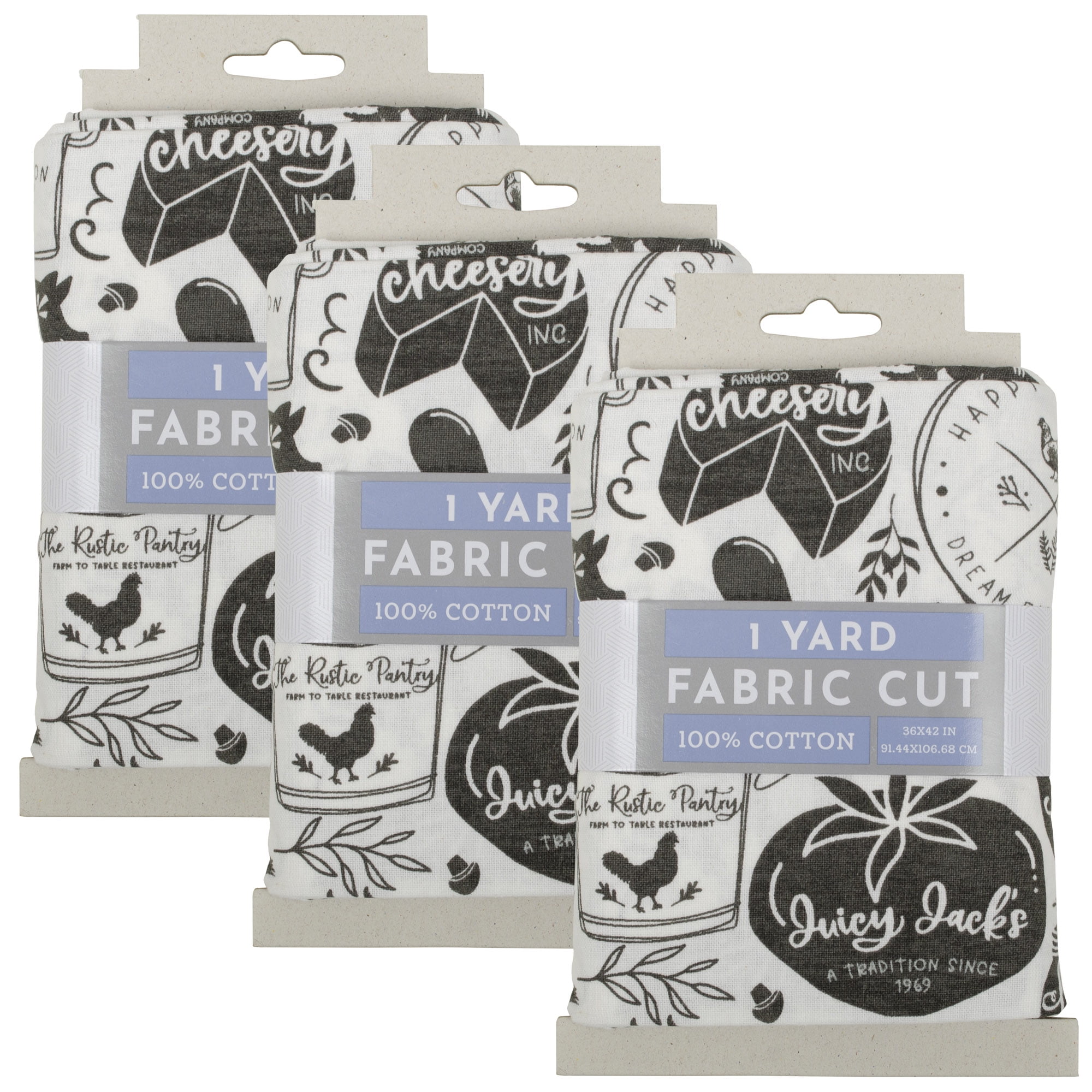 Fabric Editions 36"x42" Cotton Modern Farmhouse 1 Yard Precut Sewing & Craft Fabric, White 3 Pieces