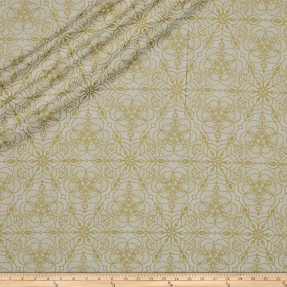 Fabric & Fabric QT Basics Luminous Lace Medallion Blender Metallic Cream Fabric by The Yard