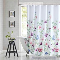 Fabric Floral Shower Curtain, Orange and Gray Weeping Flower Shower Curtains for Bathroom, Modern White Bathroom Curtains, 84" W x 84" H