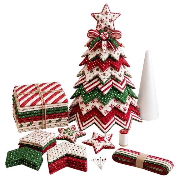 Fabric Fold Christmas Display Tree DIY Kit for Beginners, Tabletop Mini Christmas Tree Craft Set, Adult Handmade Holiday Table Centerpiece, Winter Home Decor Supplies