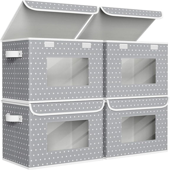 Fabric Foldable Storage Boxes 4 Pack Gray Star 17 Inch x 12 Inch x 12 Inch