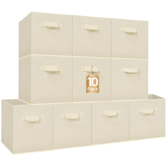 Fabric Foldable Storage Cubes Beige-10 Pack 11 INCH Closet Office Organization