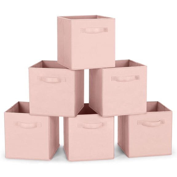 Fabric Foldable Storage Cubes Pink 6-Piece Multi-Purpose Home Organizer