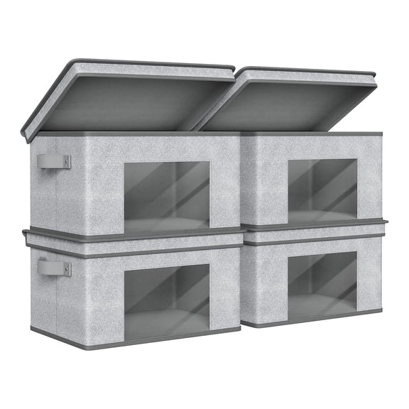Fabric Foldable Storbwith Lids Collapsible Boxes Organization Baskets For Home Closet Playroom 14''x10''x8.3'' (gray 4-pack)