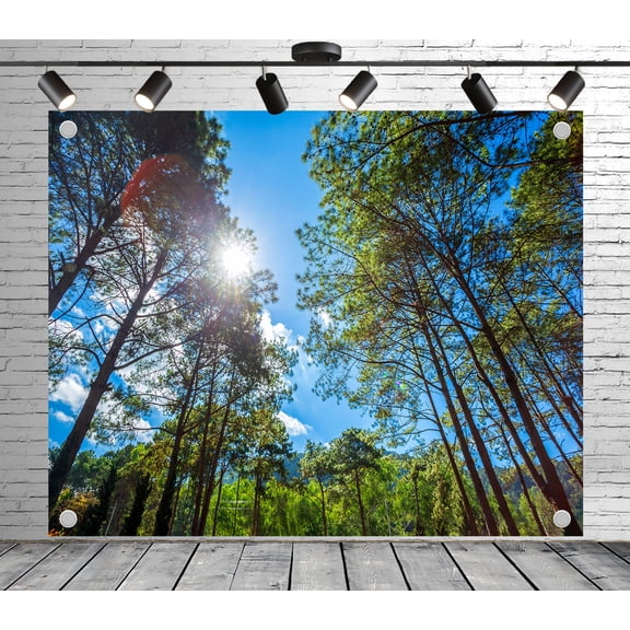 Fabric Forest Pine Tree & Sky Pattern Backdrop(Suitable for Home Decoration, Photoshoots, and Nature - Themed Backgrounds)Outdoor Nature Fabric Banner