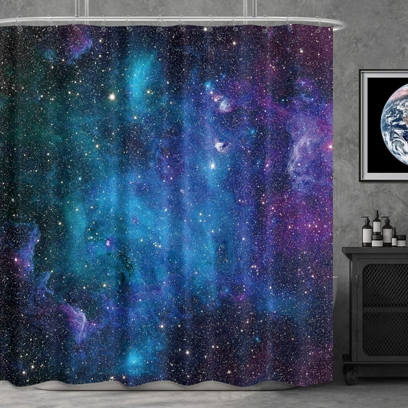 Fabric Galaxy Star Outer Space Shower Curtain for Bathroom Decor 72Wx72H Inch Starry Bathtub Set Men Boys Trippy Nebula Universe Planet Accessories Decor Panel Bathroom 12 Pack Hooks WW-CLLE