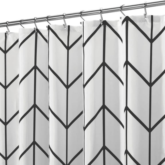 Fabric Geometric Shower Curtain - Herringbone Chevron Print with Reinforced Buttonholes for Master/Guest Bathroom - Machine Washable & Water Resistant Curtains - 72" x 72" - Black/White