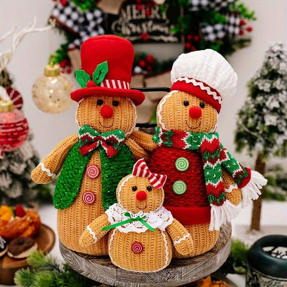 Fabric Gingerbread House Set for Three - No Power Required Christmas Tabletop & Window Decor - Festive Indoor/Outdoor Halloween & Holiday Display for Tabletop, Home & Party Decor