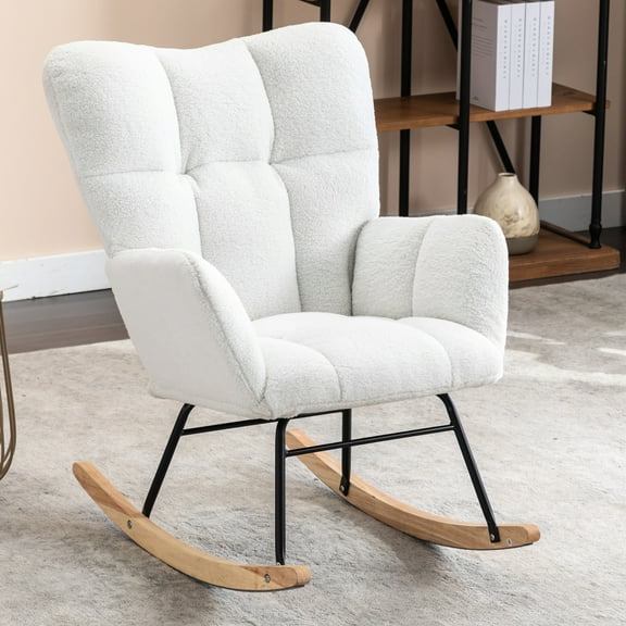 Fabric Glider Chair - Unwind In Your Bedroom And Living Room With Foam Padding Rocking For Room, Modern Filling Eucalyptus Wood Frame