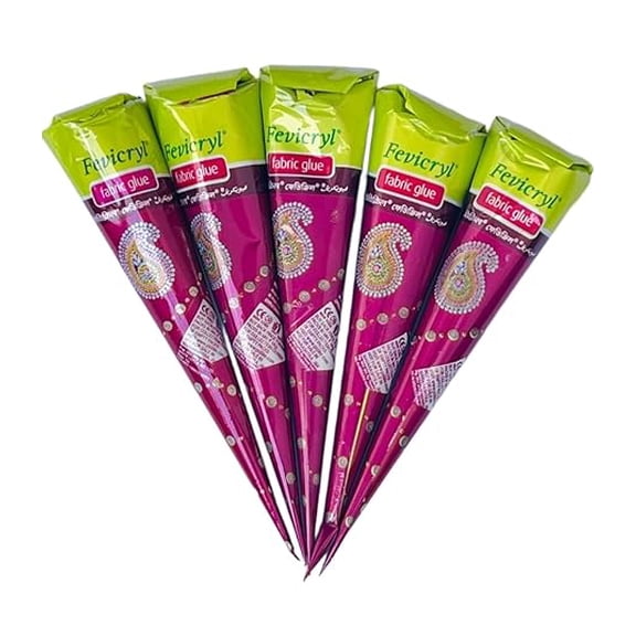 Fabric Glue Cone - 30 g (Pack of 5) Diamante Gems No Stitch Glue - Stich Faster - Mirror Work - Laces & Ribbons - Sequins - Stones