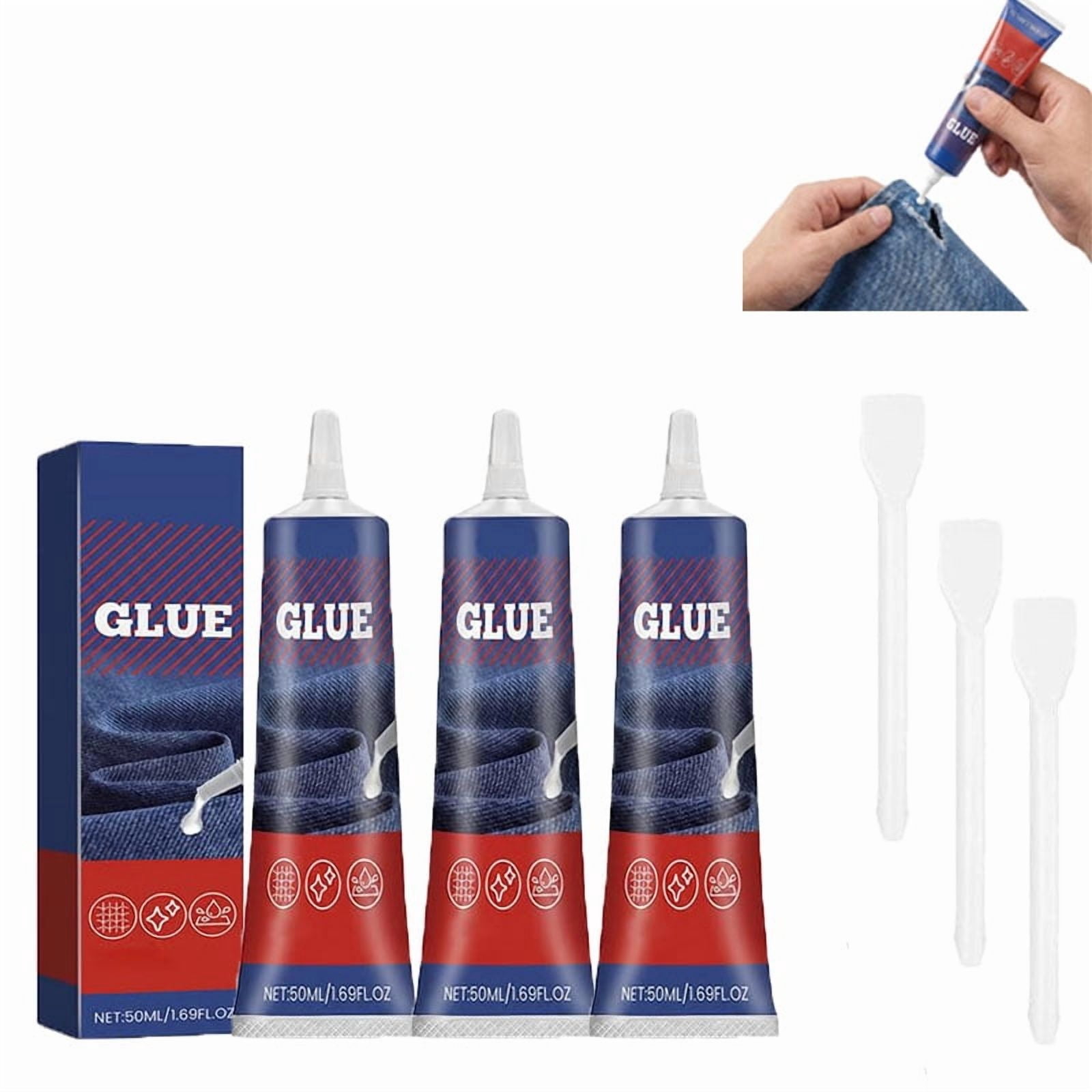 Fabric Glue Permanent, 50 ML Washable Clear Clothing Glue, for Rhinestones, Patches, Clothes, Denim, Leather, Polyester, Fabrics, Doll Repair, Flannel, Cotton (3pcs)