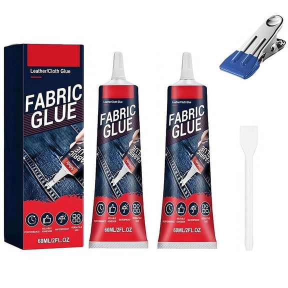 Fabric Glue Permanent,Clear Fabrics Adhesive Washable Clothing Glue for All Fabrics,Waterproof Adhesive for Leather,Denim,Cotton,Polyester,Ideal for Patches,Repairs & Crafts(2PC)