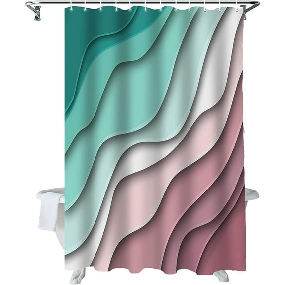 Fabric Green Dark Pink Shower Curtains Modern Geometric Bath Curtain Abstract Beach Waterproof Bathroom Curtain Decorative Bathtub Accessories 72x72inch