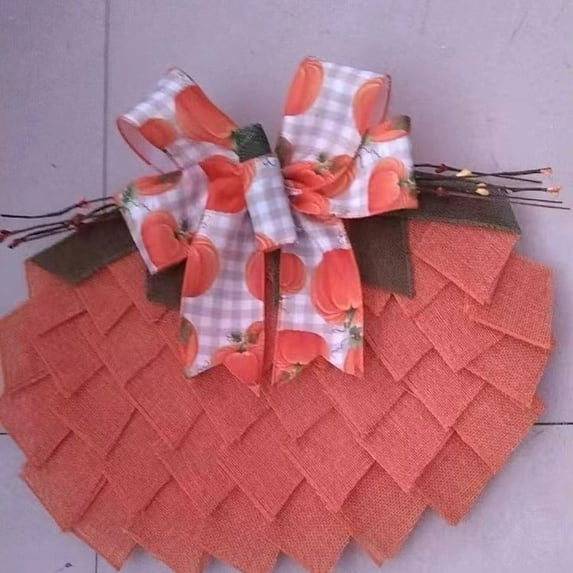 Fabric Halloween Wreath Fall Decor - 16 Inch Pumpkin Wreath for Front Door,Thanksgiving,Christmas,Indoor Outdoor Decor with Bows and Berries,Seasonal Home Decoration