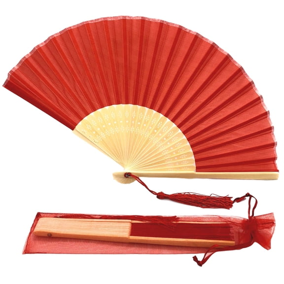 Fabric Handheld Folding Hand Fan With a Tassel Grade A Bamboo Ribs Summer Party Event