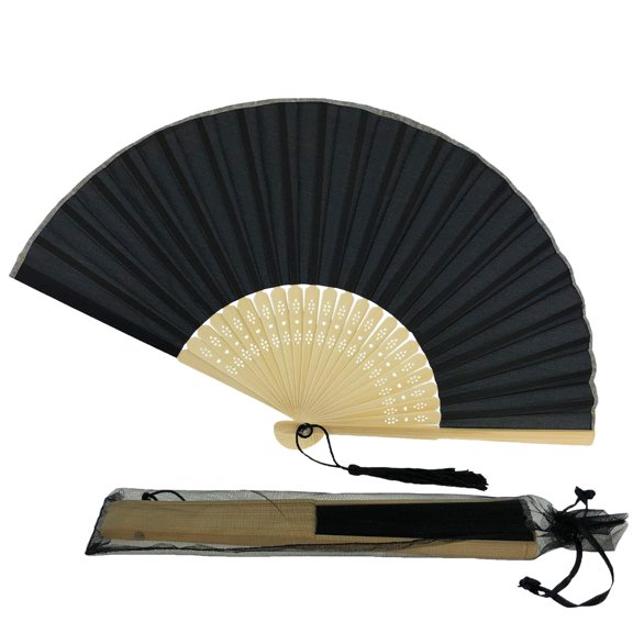 Fabric Handheld Folding Hand Fan With a Tassel Grade A Bamboo Ribs Summer Party Event
