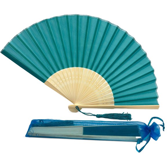 Fabric Handheld Folding Hand Fan With a Tassel Grade A Bamboo Ribs Summer Party Event