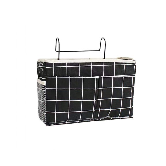 Fabric Hanging Organizer, Wall-Mounted Storage Pouch for Bedroom and Office, Multi-Compartment Bedside Caddy for Daily Essentials, Behind-the-Door Pouch- Black Checkered Pattern Upgrade