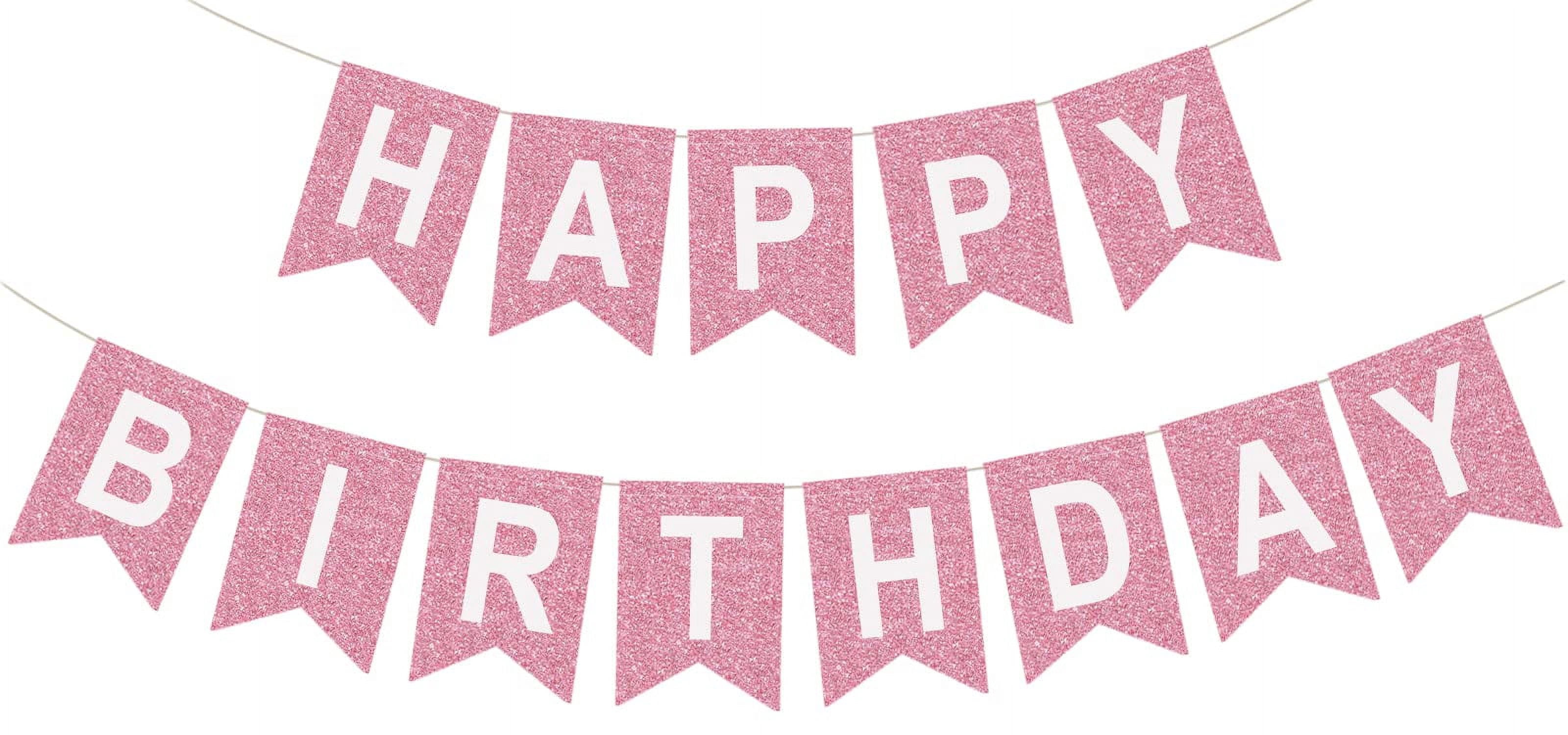 Fabric Happy Birthday Banner, Pre Assembled Glitter Pink Birthday Sign