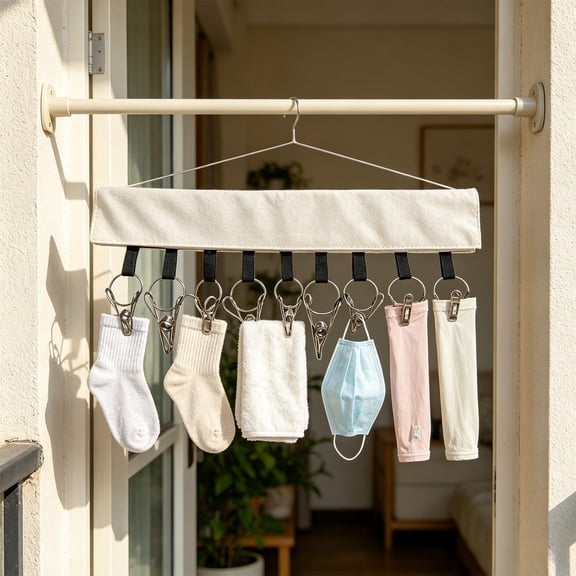 Fabric Hat Rack Metal Clip Hanger Cap Organizer Wall Hanging Storage Holder For Hats Socks Masks Underwear Towels Balcony Drying Rack Wardrobe Closet Space Saving Organizer