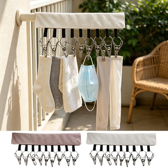 Fabric Hat Rack with Metal Clips, Foldable Multi-Purpose Hanging Organizer for Hats, Socks, Masks, Towels, and Underwear, Portable Closet and Balcony Storage Holder, Pink and White, 1 Pack