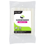 Surebonder Fabric Hot Glue Sticks, Full Size, 4-Inch, Machine Washable Adhesive for Denim, Felt, Leather, and More – Strong, Flexible Bond, 12 Pack, White