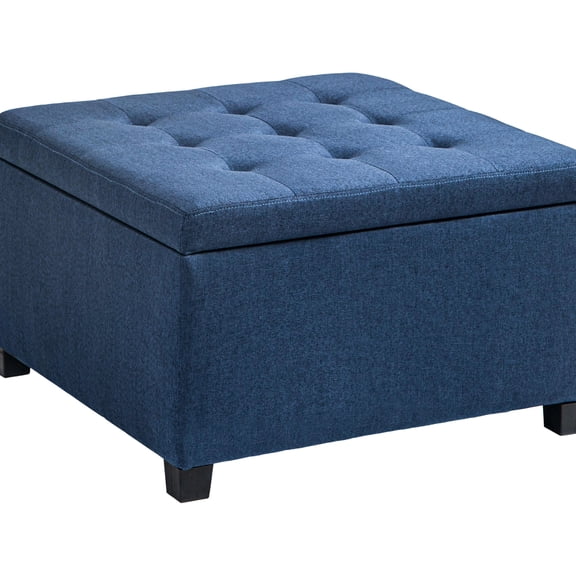 Fabric In Blue. Vintage Look For Living Spaces. Soft Padding, Ample Storage Volume, Secure Hinge Arrangement Bedrooms.