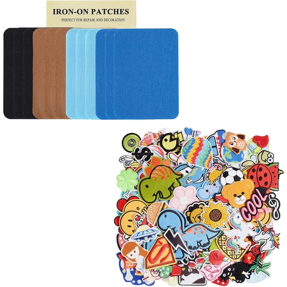 Fabric Iron-on Patches Kit, 12 Premium Designs with 60 Assorted Patches for Clothes, Jeans, Hats and Bags Repair