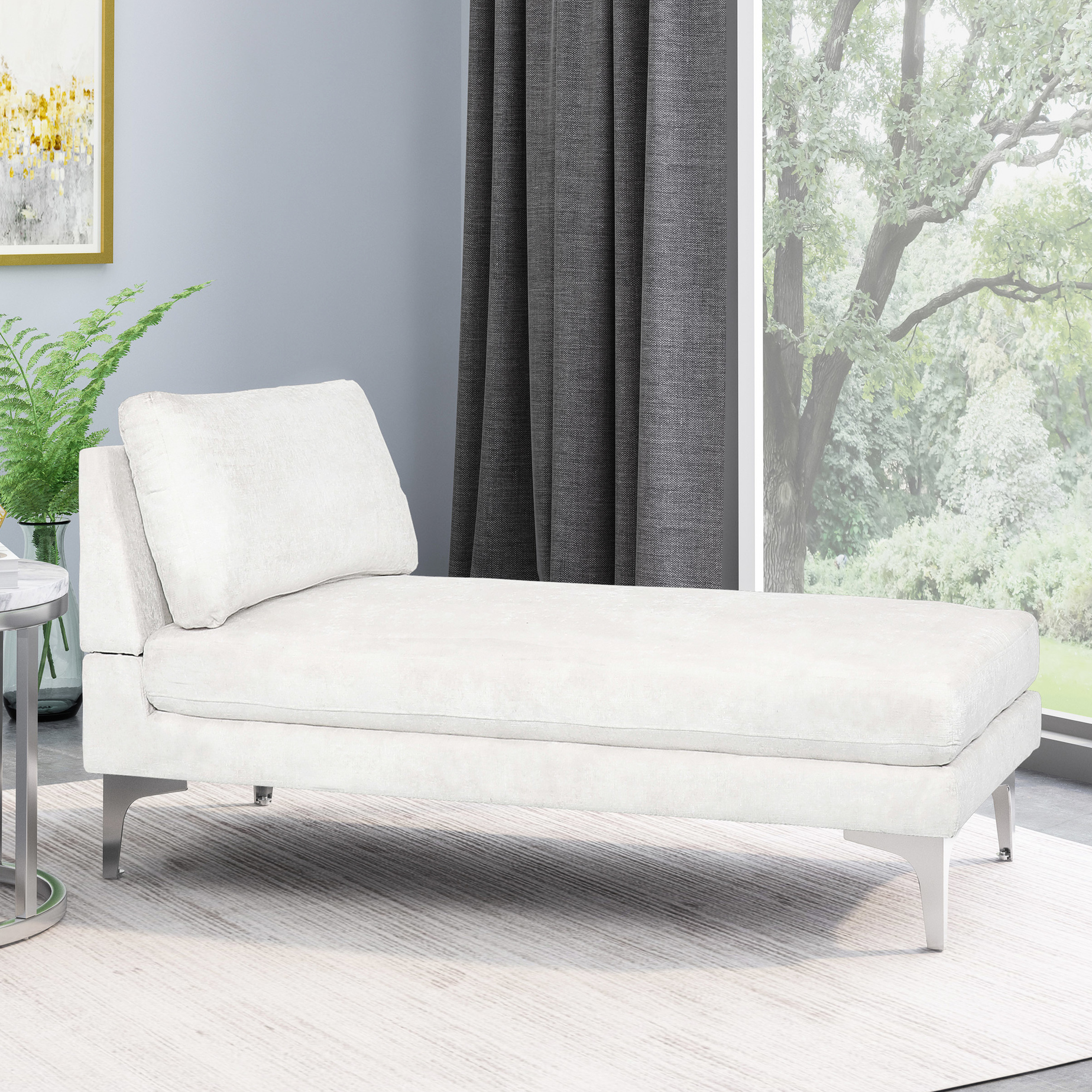 Fabric Ivory Chaise Lounge - Upgrade Your Home Seating Setup - Walmart.com