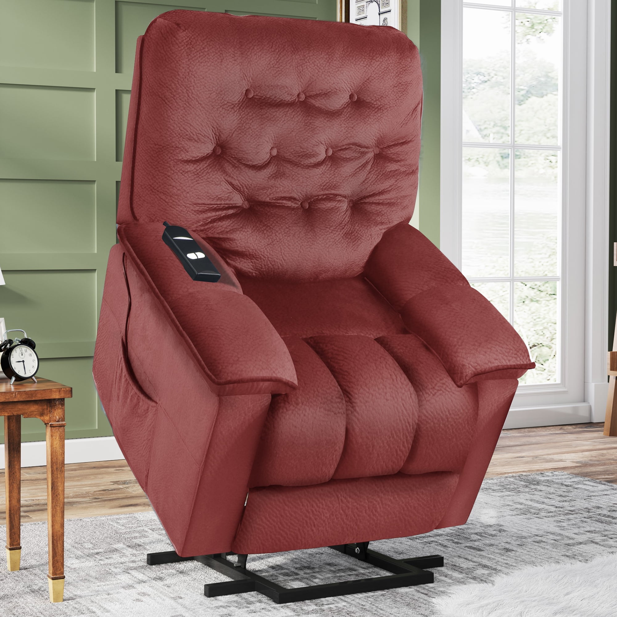 Fabric Lift Chair, Velvet Overstuffed Power Lift Recliner with Remote