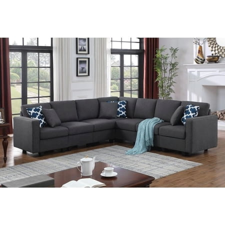 Fabric Linen Reversible Modular Modern Style Sectional Sofa-Dark Gray