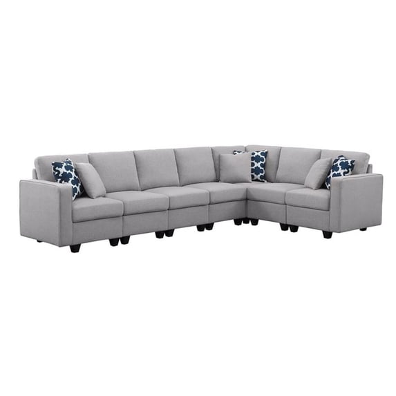 Fabric Linen Reversible Modular Modern Style Sectional Sofa-Light Gray