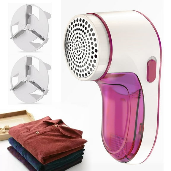 Fabric Lint Defuzzer, Fuzz Sweater Shaver with 3 Replaceable Stainless Steel Blades and Dual Protection Electric Remover to Remove Clothes Fuzz, Lint Balls, (Red)